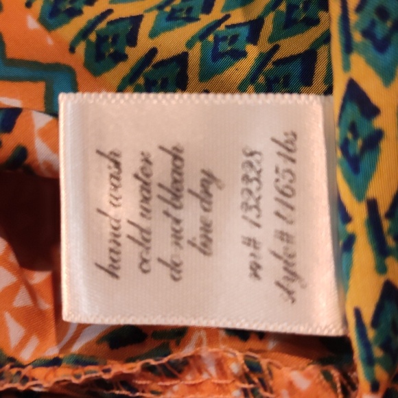 Jemma Women's Boho Short Sleeve Orange and Green Geo Print Top | Size Small - Picture 6 of 6